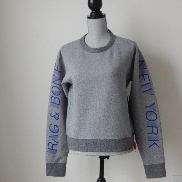 NWT Rag & Bone New York Fleece Two-tone Sweatshirt Heather Grey Crew Neck Top - Picture 3 of 7